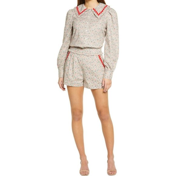 English Factory women's XS small floral long sleeve high rise shorts set - Picture 1 of 14